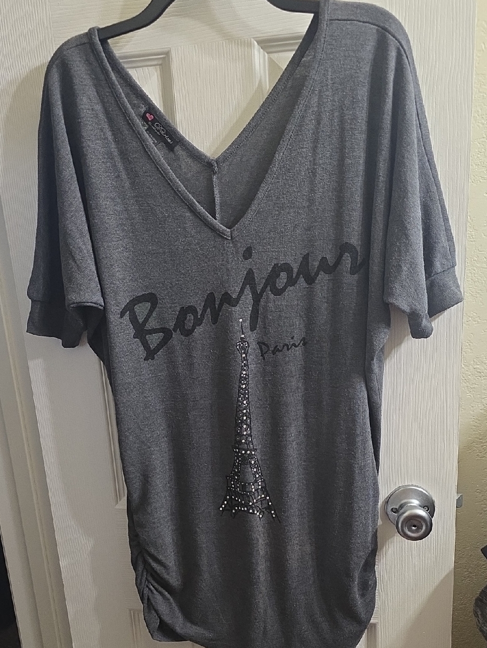 Delirious Charcoal Gray 'Bonjour' Eiffel Tunic Size L